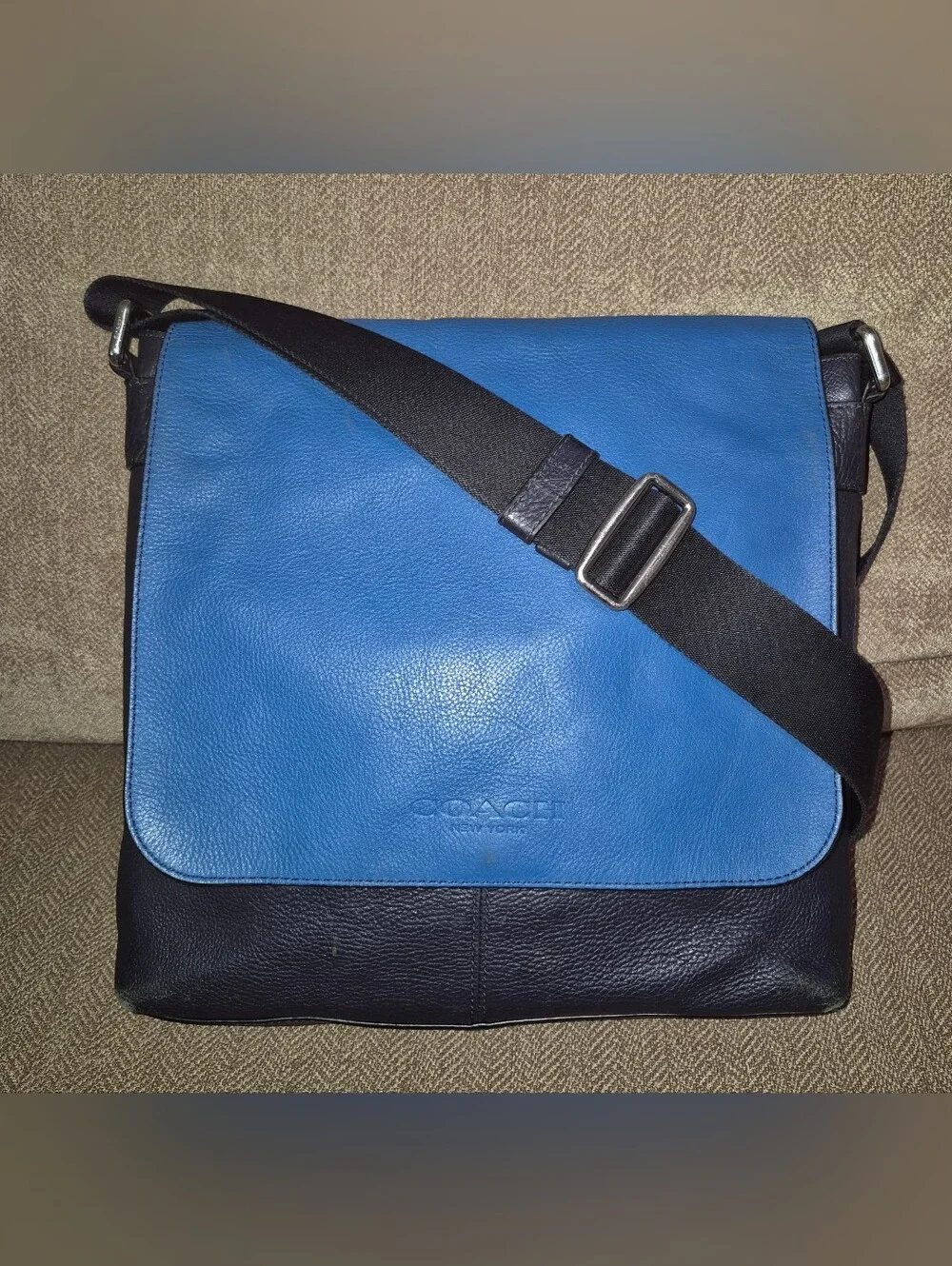 🔥Clean! Coach Sullivan Midnight Blue Sport Leather Crossbody Messenger Bag